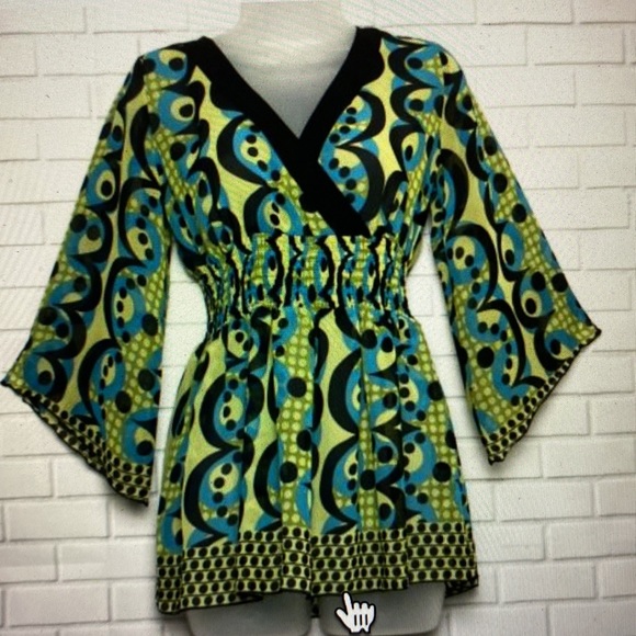 Bisou Bisou Tops - Bisou Bisou Petite X-Large 3/4 Bell Sleeves Sheer Blouse